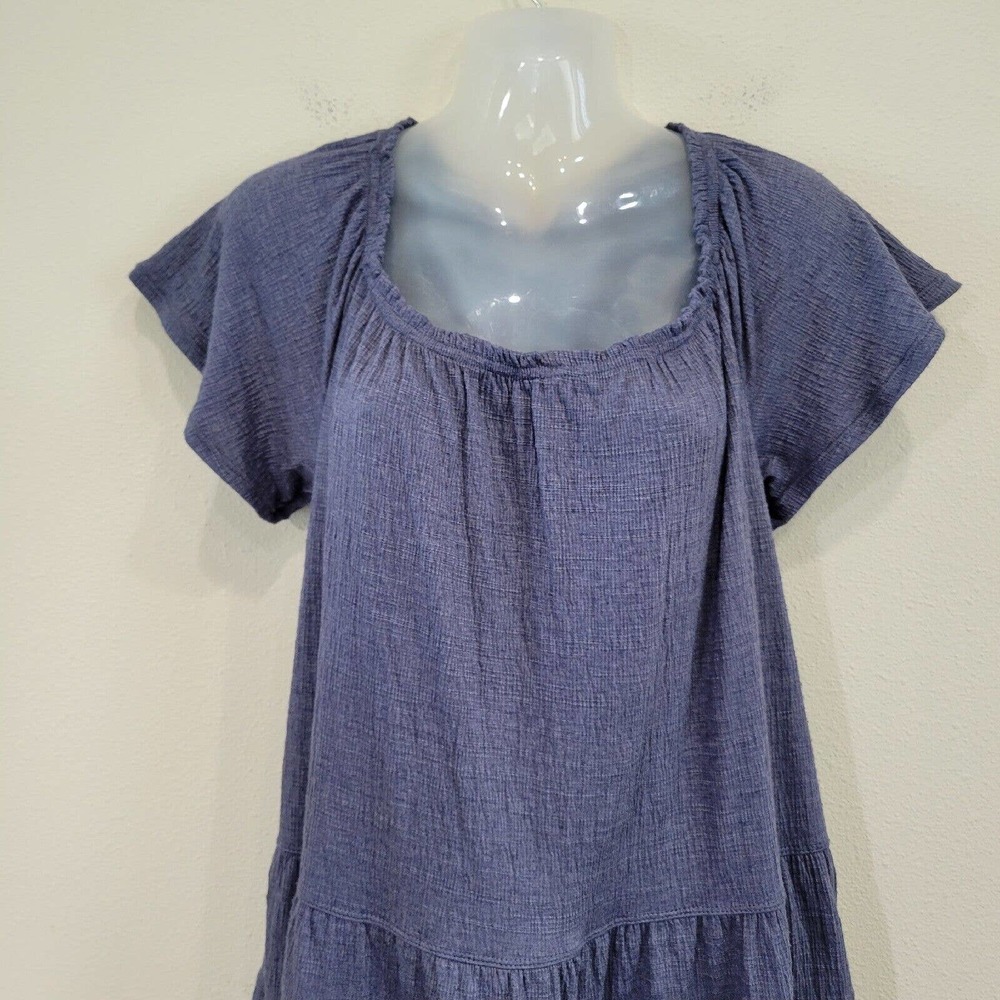 Max Studio Chambray Blue Tiered Knee Length Blue Short Sleeve Dress Size Large - Picture 3 of 8